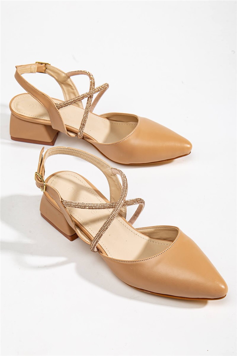 Women's sandals with decorative stones - Beige #367239